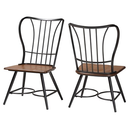 Baxton Studio Longford inDark-Walnutin Wood and Black Metal Vintage Dining Chair, PR 113-6128